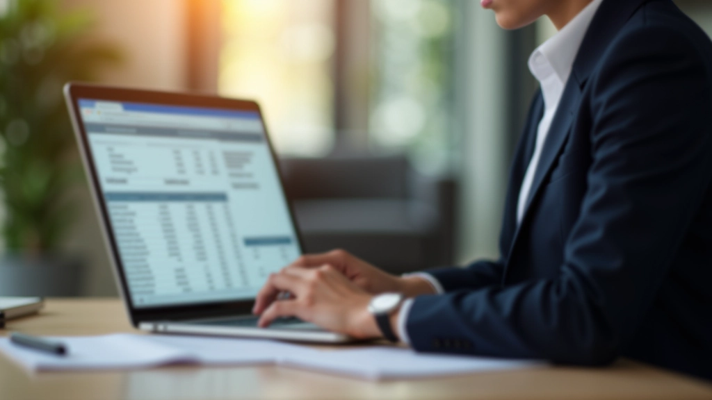 Person using laptop to track income and expenses in spreadsheet with organized data columns