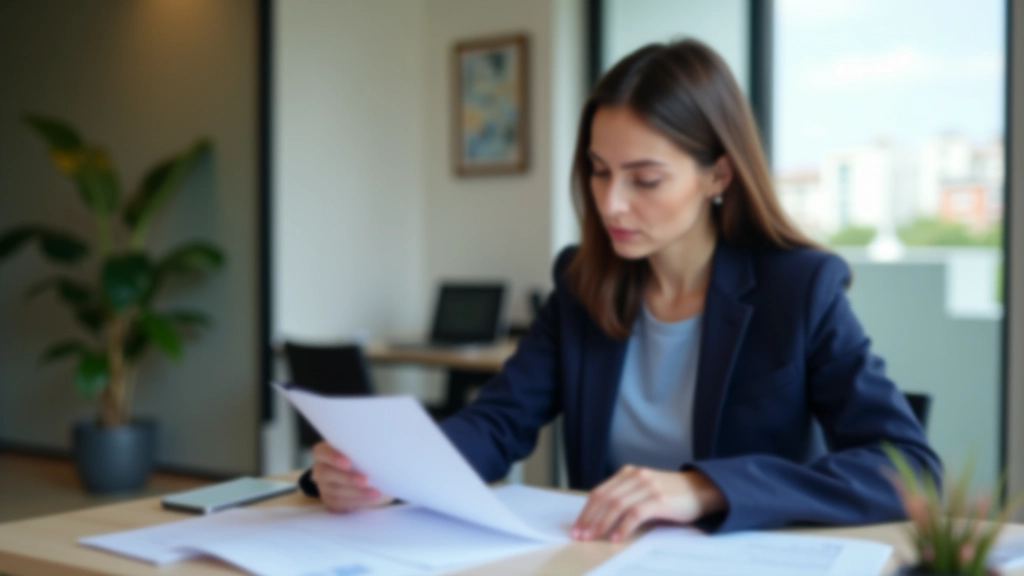 Woman at desk reviewing financial documents and calculator, studying budget planning
